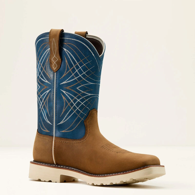 Ariat Men's Activator 11 Square Toe Waterproof Western Work Boot- Brown/Blue - 10060895